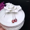 Dangle Earrings Fashion Natural Red Garnet Drop Gemstone Elegance Round Ear Line 925 Silver Female Girl Gift Jewelry