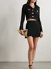 Vestes pour femmes Black Sequin Knitwear Set A-Line Mini-jupe ou bouton de perle à simple boutonnage dames pull court cardigan costume
