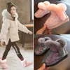 Boots 2023 Children's Snow Girls Rabbit Fur Warm Baby Cotton Sport Shoes Sequins Genuine Leather Princess Fashion 230928