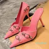 Neueste Mode Rosa echtes Leder Schuhe mit hohen Absätzen spitze Pumpe Kleid Abendessen Schuhe Luxus Designer Slipper Gürtelschnalle Nageldekoration formelle Schuhe mit Box