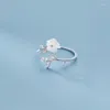Pierścienie klastra 925 Sterling Srebrna szlachetna skorupa Pierścień kwiatowy Ustawienie CZ Liście opalowe dla kobiet Dift Birthday Dift Rozmiar 6-8 BSR309