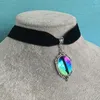 Collier ras du cou gothique avec miroir éblouissant, camée, mode mystère, sorcière païenne, accessoire cadeau, velours noir, couleur tache, pendentif