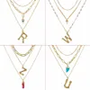 Pendant Necklaces BUENOS Multilayer Letter Initial Necklace Women A-Z Fashion Pearl Zircon Natural Stone Gold Chain Jewelry279g