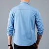 Camicie casual da uomo Jeans in tessuto modale di alta qualità Camicia a maniche lunghe Uomo Primavera Moda Denim azzurro Abbigliamento di marca maschile