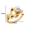 Hochzeit Ringe Runde Imitation Perle Für Frauen Gold Farbe Edelstahl Ring Vintage Ästhetischen Luxus Schmuck Weihnachten Geschenk