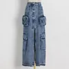 Jupes Mode Denim Cargo Jupe Femmes Multi Poches Vintage Taille Haute Jean 2023 Automne Y2K Vêtements Steetwear Robes Bas