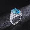 Cluster Rings Q Finger Ring Blue Zircon Stone For Women Simple Trendy Personality Fashion Gift Jewelry Accessories