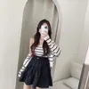 Women's Knits Striped Thin Ice Silk Knit Cardigan Two-piece Summer Short Long Sleeve Sun Slimming Halter Small Vest Set