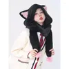 Scarves Sweet Girl Black And White Plush Ear Cap For Children's Autumn Winter Hooded Fashion Cute Scarf Neckerchief