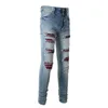 Jeans pour hommes hommes trou déchiré pantalon maigre avec strass brodé patché détruit pantalon en denim mince qualité hip hop mendiant