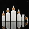 10 ml 15 ml 30 ml witte essentiële olie druppelflesje cosmetische glazen pipet verpakking container met houtnerf bamboe deksel cap1212J