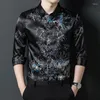 Men's Casual Shirts Luxury Ice Silk Men Shirt Gents Husband Work Mens Dress For Stout Black Smooth Satin Clothes Stylish Autumn