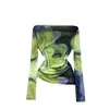 Women's T Shirts Pure Spicy Girl Style Tie Dye Printed Off Shoulder T-shirt Autumn Tight Long Sleeve Thin Mesh Bottom Top