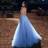 Sky Blue Halter Sequined Tulle Princess Prom Dress Elegant Glitter Backless Evening Party Gowns Vestidos de Fiesta