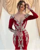 Evening Dresses Red Prom Party Gown New Formal Plus Size Applique Beaded Mermaid Satin Custom Zipper Lace Up Crystal Sweetheart Long Sleeve