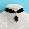 Collier ras du cou gothique avec miroir éblouissant, camée, mode mystère, sorcière païenne, accessoire cadeau, velours noir, couleur tache, pendentif