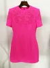 926 2023 Milan Style Runway Dress Autumn Crew Neck Kort ärm Midkalv Pink varumärke samma stil Empire Womens klänning mode som