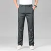 Calças masculinas em linha reta verão fino lyocell tecido baggy calças masculino clássico de alta qualidade roupas de marca cinza preto