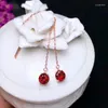 Dangle Earrings Fashion Natural Red Garnet Drop Gemstone Elegance Round Ear Line 925 Silver Female Girl Gift Jewelry