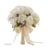 Decorative Flowers Bridal Bridesmaid Wedding Bouquet White Silk Roses Artificial Bride Mariage Romantic Accessories