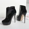 Boots Big Size 35-47 Patent Leather Women Boots Round Toe Side Zipper Super High Heels 16CM Pumps Sexy Platform Party Shoes Woman 230928