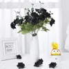 装飾的な花シルクローズフラワー人工結婚式の飾り偽のハロウィーンブラック