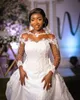 2023 октябрь арабское Aso Ebi плюс размер белое свадебное платье русалки кружево, расшитое бисером и блестками, свадебные платья ZJ505