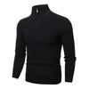 Men's Sweaters Basic Knitted Pullovers Sweater Men Casual Cotton Mock Neck Warm Mens Fashion Solid Color Quality Stripe Male