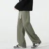 Men's Pants Cotton Baggy Wide-leg Fashion Korean Streetwear Casual Elastic Waist Drawstring Trousers ArmyGreen Black Khaki