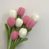 Fleurs décoratives en tricot, 1 pièce, faux Bouquet de tulipes, décoration de mariage, tissé à la main, décoration de Table pour la maison, tricot créatif