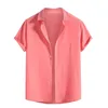 Men's Casual Shirts Spring Summer Solid Color Cotton Loose Lapel Short Sleeve Shirt Tops Chemise Homme Luxe Haute Qualite