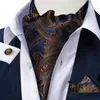 Bow Ties Fashion Men's Ascot Tie Silk Vintage Navy Blue Paisley Woven Cravat Ring 5PCS Set For Wedding Man Scarves Gifts Accessories