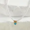 Hanger Kettingen Boheemse Hemelsblauw Liefde Hart Zirkoon Imitatie Parel Ketting Voor Vrouwen Roestvrij Stalen Sluiting Goud Kleur