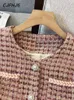 Kvinnors jackor cjfhje m4xl vår söt casual rosa tweed coat mångsidiga kvinnor koreanska mode vintage elegant lady Classic Clothing 230928