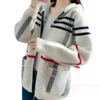 Cardigan tricoté à carreaux et rayures pour femmes, pull classique de luxe, décontracté, manches longues, manteau, veste à capuche avec fermeture éclair, 2023