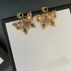 Mode couleur diamant papillon balancent lustre boucle d'oreille marque designer pendentif boucles d'oreilles femmes cadeau de fête de mariage bijoux