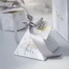 Envoltório de presente criativo cinza mármore pirâmide caixa de doces saco para festa de bebê caixas de papel pacote favores de casamento obrigado276z