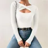 Chandails pour femmes 2023 automne et hiver mode évider Slim Fit pull pull couleur unie polyvalent bas tricoté