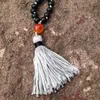 ST0186 108 collier de perles Mala sautoir avec gland noué collier en pierre d'onyx noir mat collier chapelet fantaisie 240d