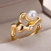 Hochzeit Ringe Runde Imitation Perle Für Frauen Gold Farbe Edelstahl Ring Vintage Ästhetischen Luxus Schmuck Weihnachten Geschenk