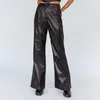 Pantalon Femme Femmes En Cuir Évasé Casual Couleur Unie Taille Haute Cloche Bas Pantalon Bootcut Avec Poche Pour Streetwear