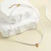 Pendant Necklaces Bohemian Yellow Crystal Love Heart Imitation Pearl Necklace For Women Stainless Steel Cold Color Clap