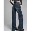 Damen-Jeans, dunkelblau, hohe Taille, amerikanische Hose, weites Bein, modisch, Hip-Hop, Vintage, weiblich, Straße, gerade, Sommerhose