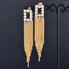 Dangle Earrings LEEKER Vintage Pearl Cubic Zirconia Love Heart Tassel For Women Wedding Accessories Fashion Jewelry 164 LK6