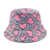 Chapeaux à bord avare femmes hiver fausse fourrure laine seau chapeau Strar coeur imprimé large chaud Panama pêcheur casquette femme nouveau 230916