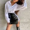 Skirts OMSJ Black Pu Leather High Quality Cross Lacing Sexy Wild Women Tight Hollow Out Wrap Hip Waist Mini Club Streetwear