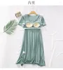 Kvinnors sömnkläder Summer Modal Nightdress Chest Pad V-Neck Kort ärm Sleep Dress Home Wear Nightshirt Kvinnor Lossa bekväma nattklänningar