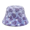 Chapeaux à bord avare femmes hiver fausse fourrure laine seau chapeau Strar coeur imprimé large chaud Panama pêcheur casquette femme nouveau 230916