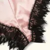 Kadın pijama 2pcs/set seksi papyon iç çamaşırı takım elbise rahat pürüzsüz ipek benzeri dantel patchwork set bras pantolon samimi iç çamaşırı