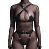 Nxy Bdsm Sexy Leather Women Set Bra Lingerie Garter Belt Leg Tight Stockings with Sex Shop,sex Toy